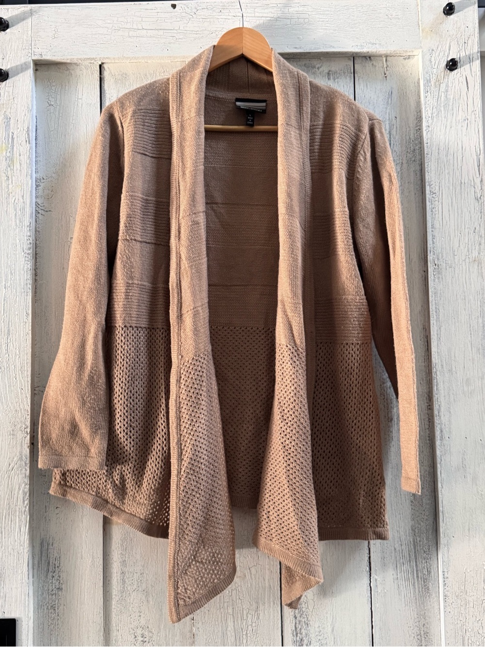 Allison Brittney Open-Front Knit Cardigan in Taupe Brown M L camel Brown
